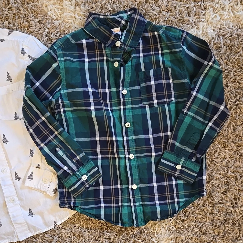 Gymboree Holiday Christmas Button Down Shirt Bundle Trees & Plaid